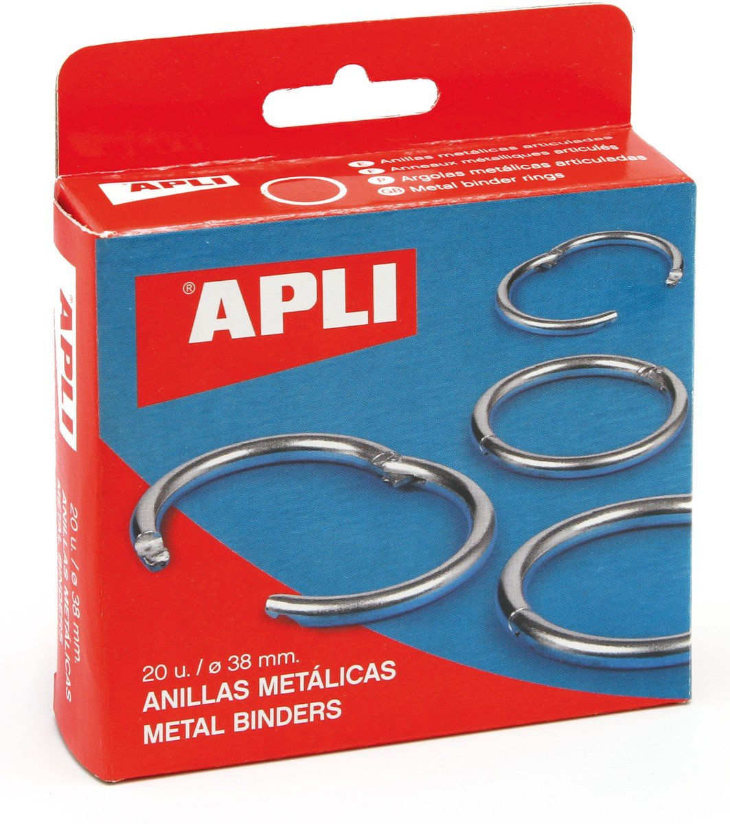 APLI Anelli Metallici A Doppia Cerniera Nichelati 46mm - Confezione Da 10 Pezzi Per Ufficio, Fai Da Te, Legatoria E Organizzazione
